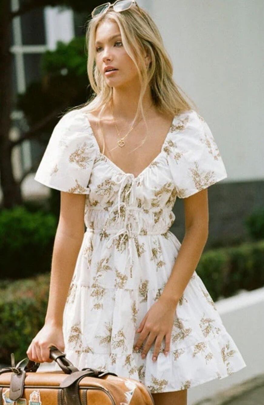 Sabo Skirt Illyria Dress Native Babydoll XS Resort White Mini Short Milkmaid